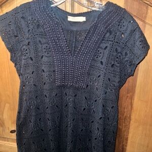 La Cera Cotton eyelet Lace Y-neck shift dress Medium